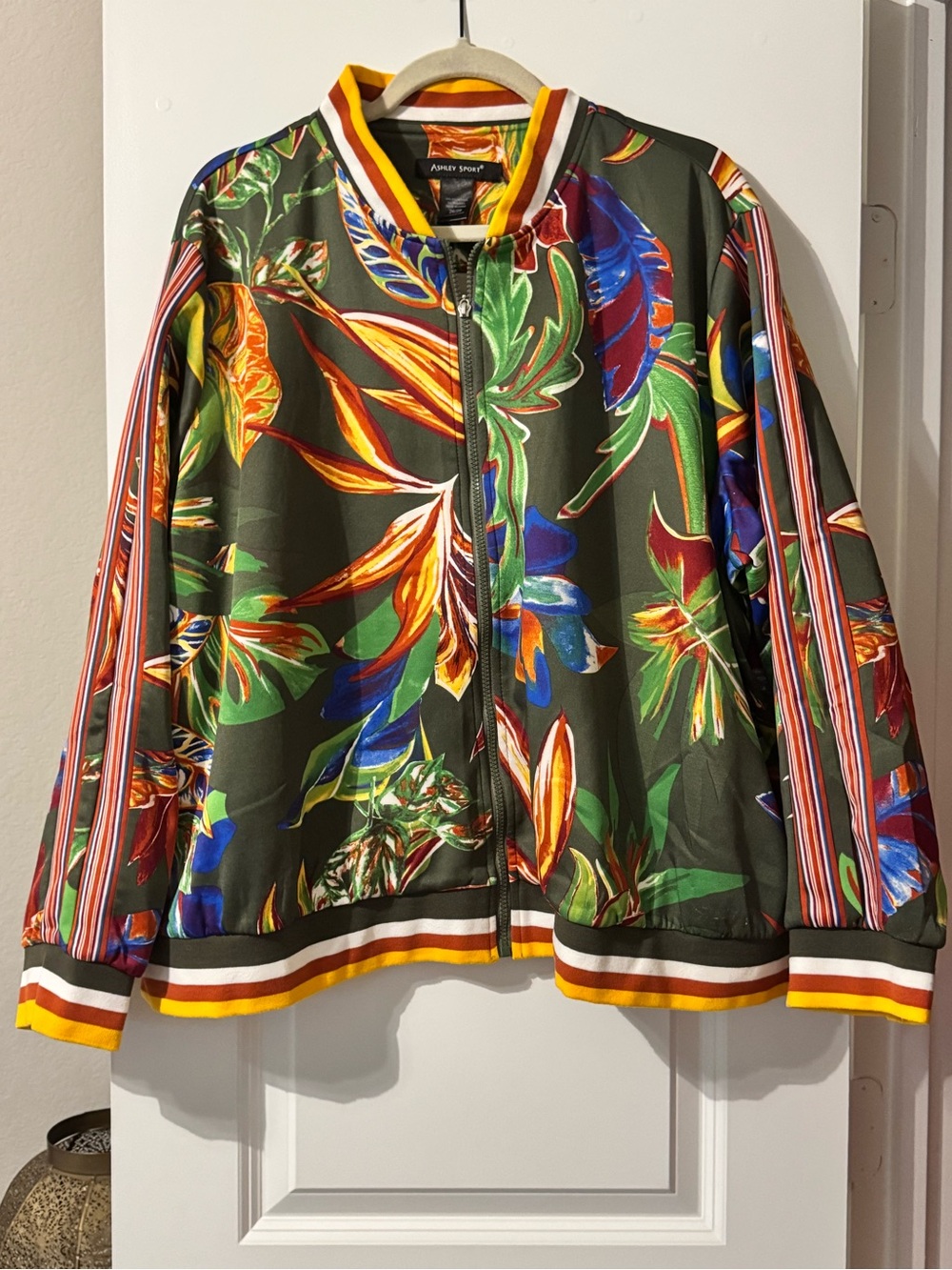 Ashley Stewart Olive Floral Bomber Jacket 2 pc set